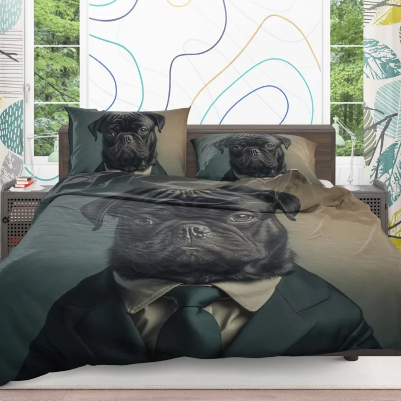 Dapper Black Pug Statue Bedding Set