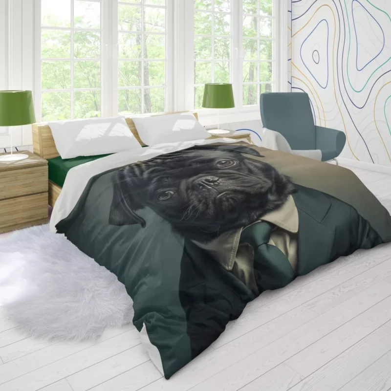 Dapper Black Pug Statue Duvet Cover