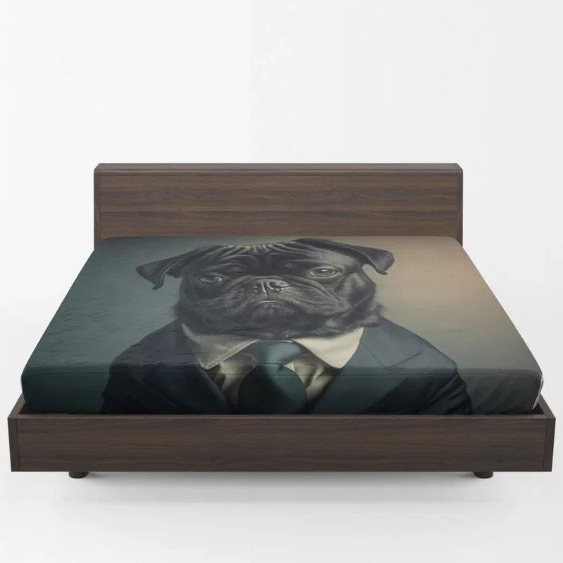 Dapper Black Pug Statue Fitted Sheet 1