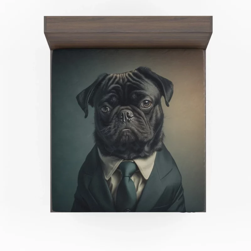 Dapper Black Pug Statue Fitted Sheet