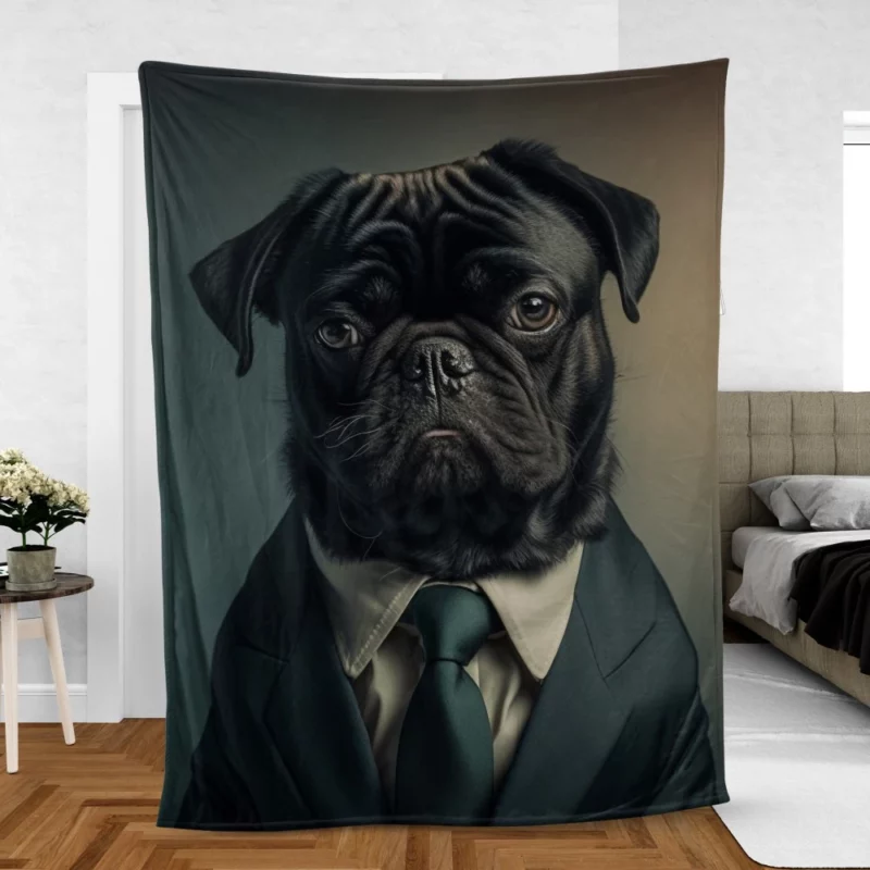 Dapper Black Pug Statue Fleece Blanket