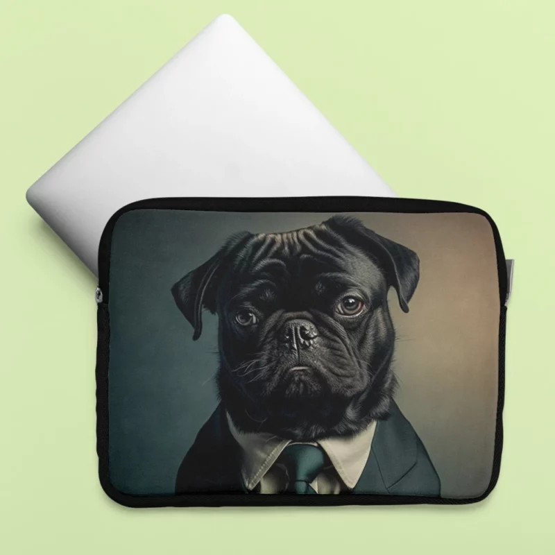 Dapper Black Pug Statue Laptop Sleeve