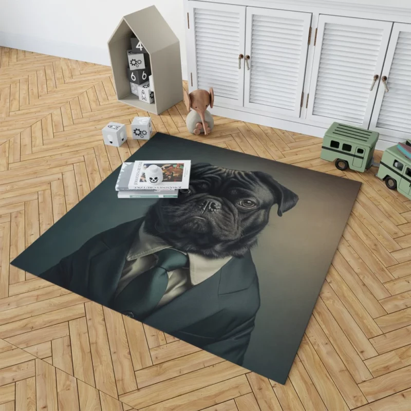 Dapper Black Pug Statue Rug 1