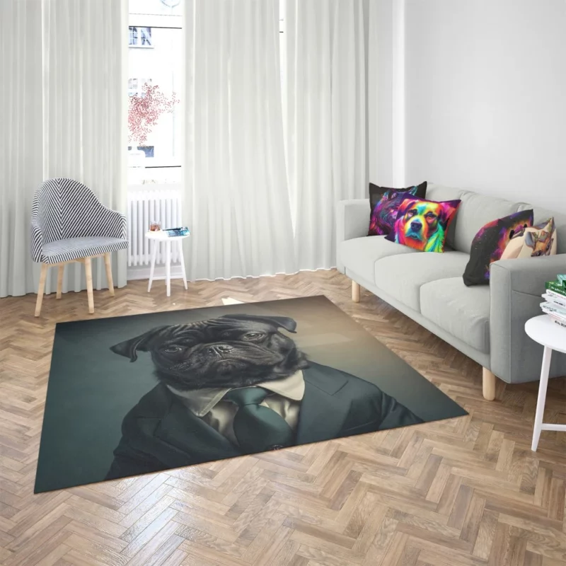 Dapper Black Pug Statue Rug 2