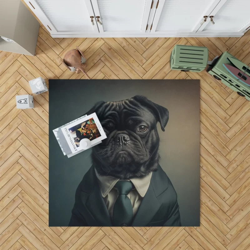 Dapper Black Pug Statue Rug