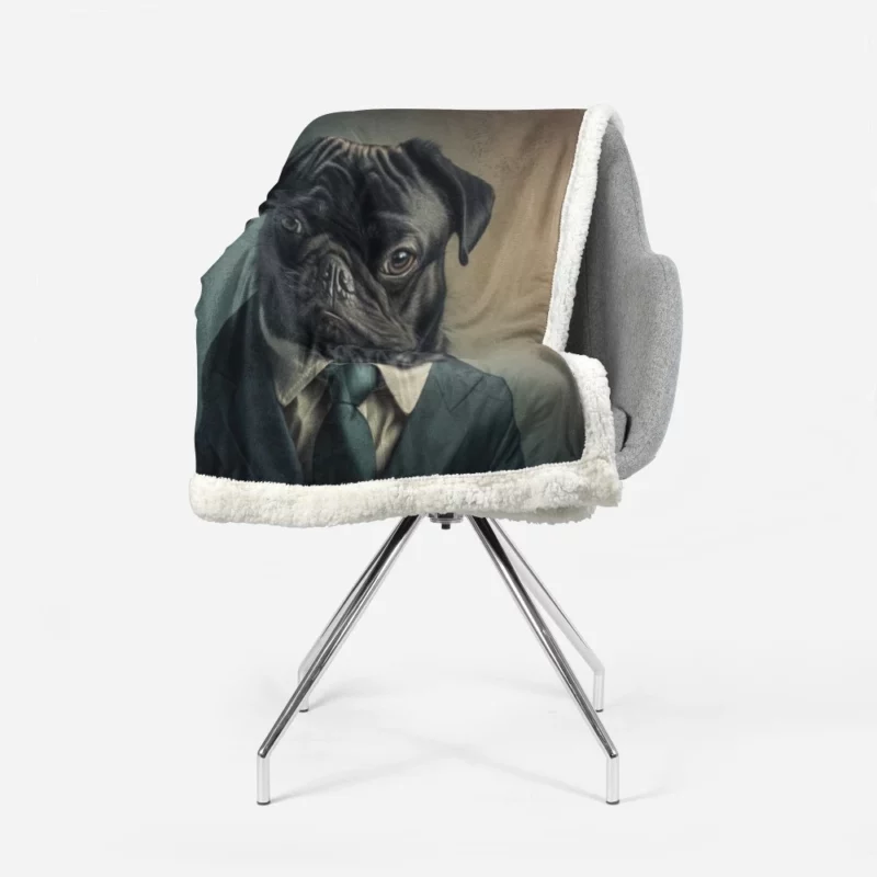 Dapper Black Pug Statue Sherpa Fleece Blanket 1