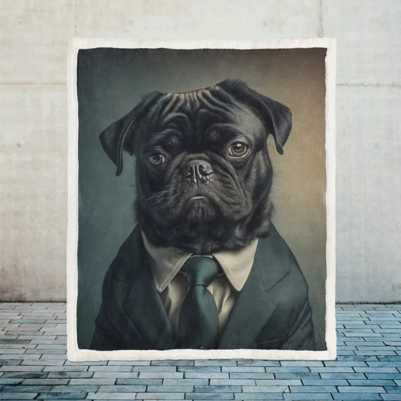 Dapper Black Pug Statue Sherpa Fleece Blanket