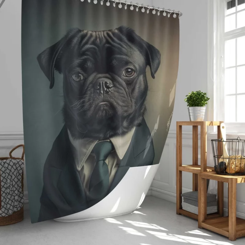 Dapper Black Pug Statue Shower Curtain