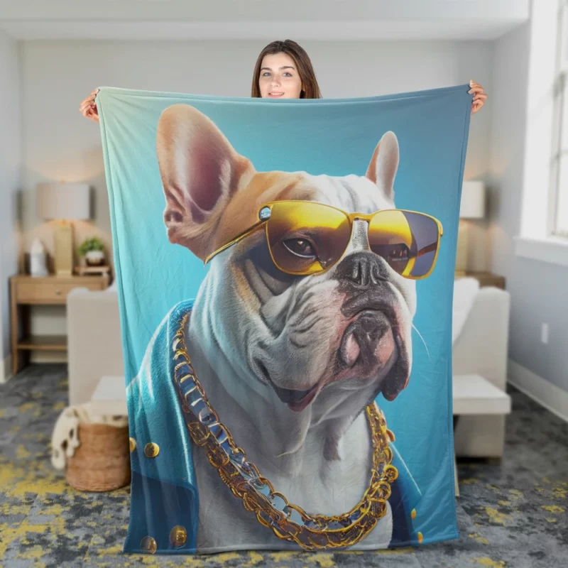 Dapper Doggo in Blue & Gold Fleece Blanket 2