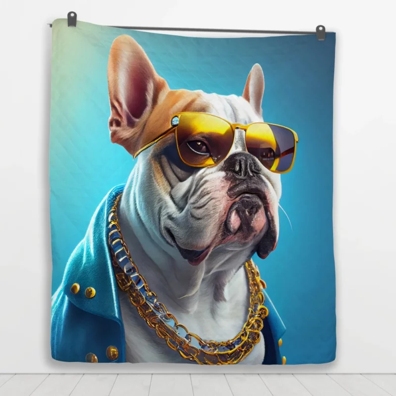 Dapper Doggo in Blue & Gold Quilt Blanket 1