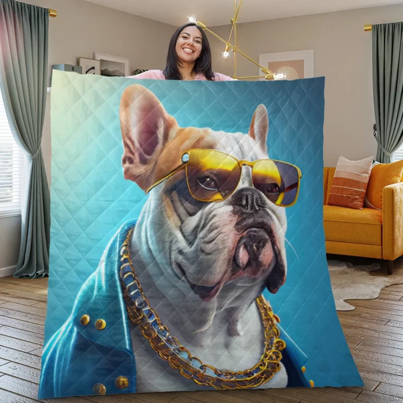 Dapper Doggo in Blue & Gold Quilt Blanket