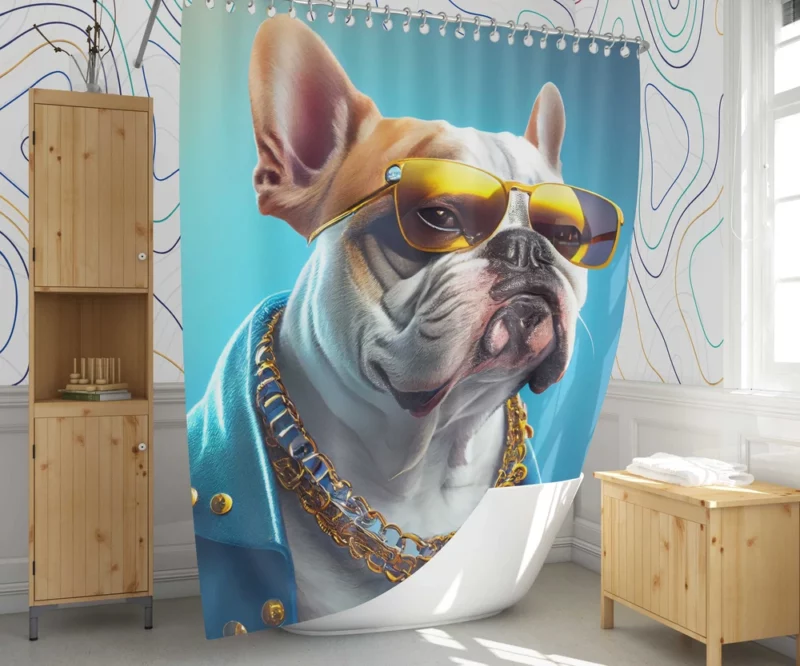 Dapper Doggo in Blue & Gold Shower Curtain 1