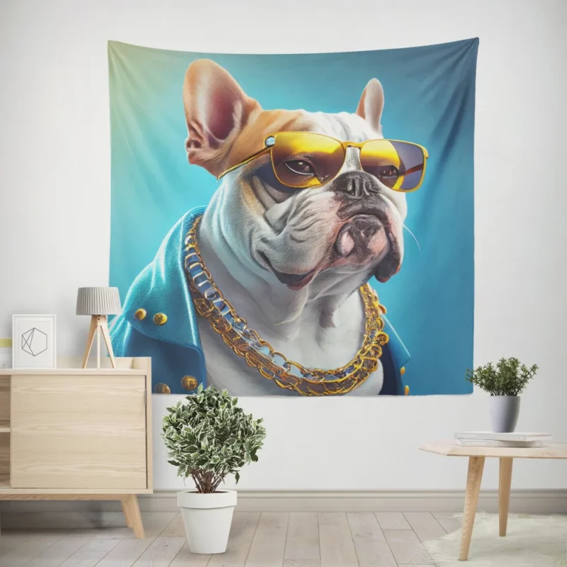 Dapper Doggo in Blue & Gold Wall Tapestry