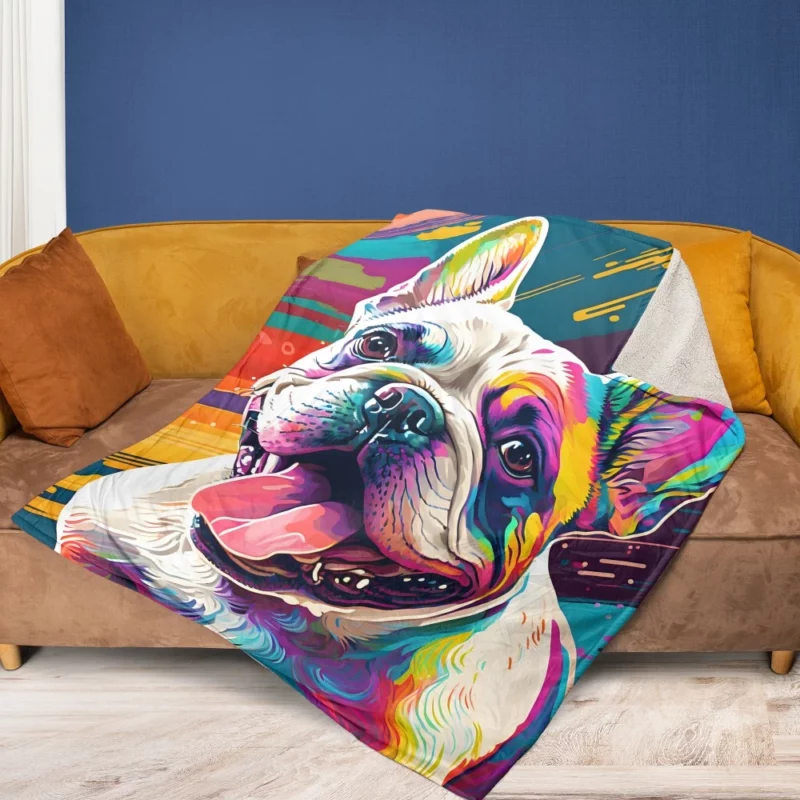 Dog Painting with Tongue Out Sculpture Fleece Blanket 1