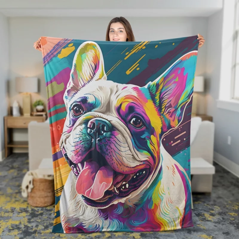 Dog Painting with Tongue Out Sculpture Fleece Blanket 2