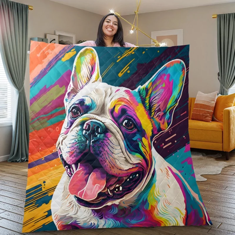 Dog Painting with Tongue Out Sculpture Quilt Blanket