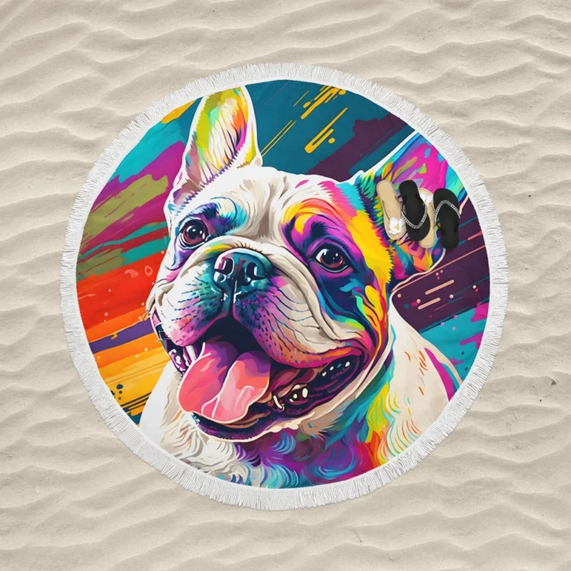 Dog Painting with Tongue Out Sculpture Round Beach Towel