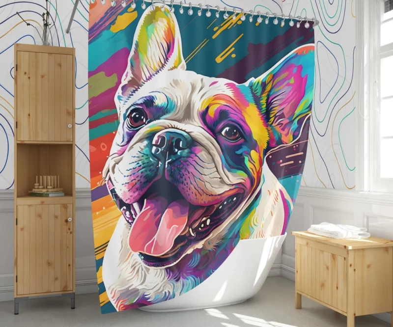 Dog Painting with Tongue Out Sculpture Shower Curtain 1