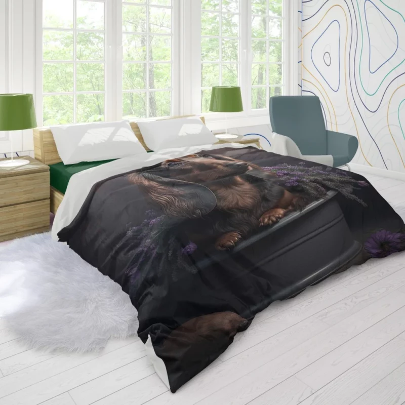 Dog in Purple Pot Duvet Cover