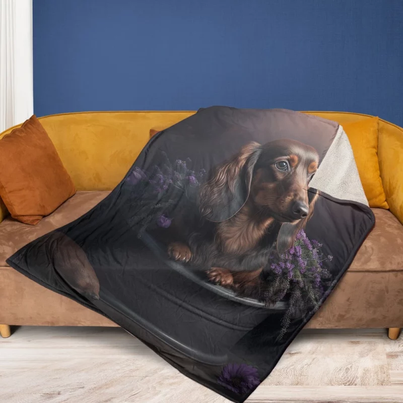 Dog in Purple Pot Fleece Blanket 1