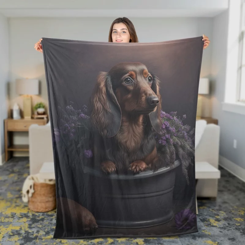 Dog in Purple Pot Fleece Blanket 2