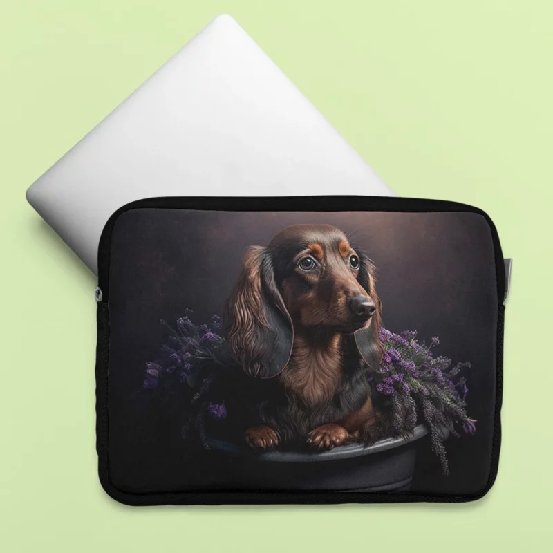 Dog in Purple Pot Laptop Sleeve