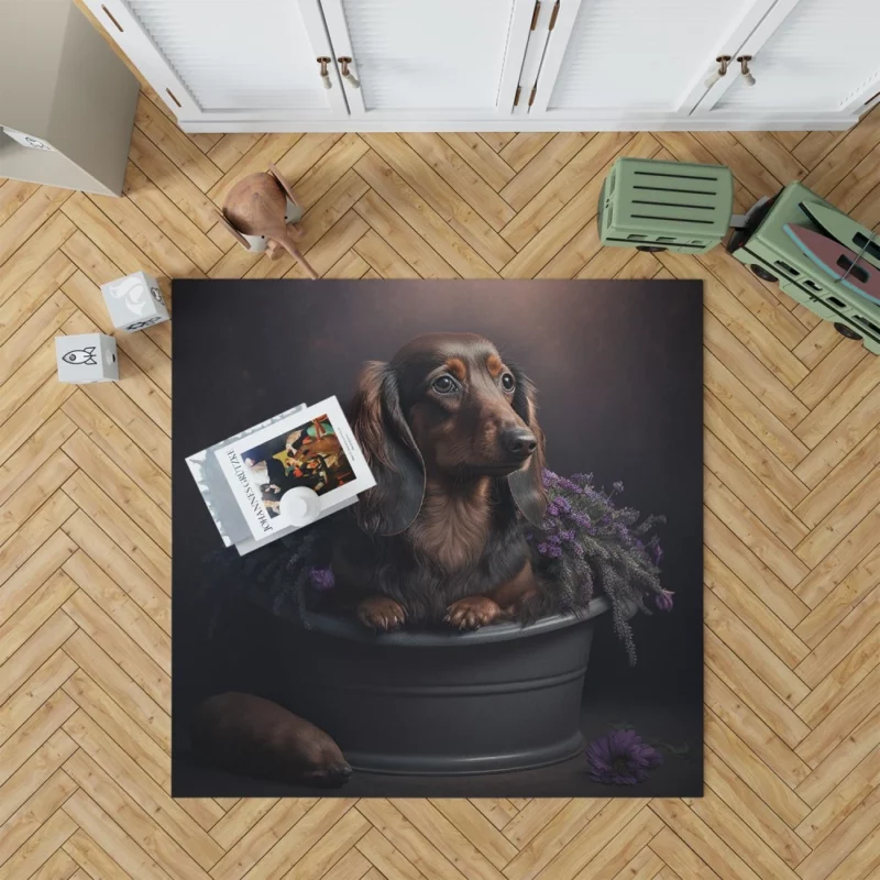 Dog in Purple Pot Rug