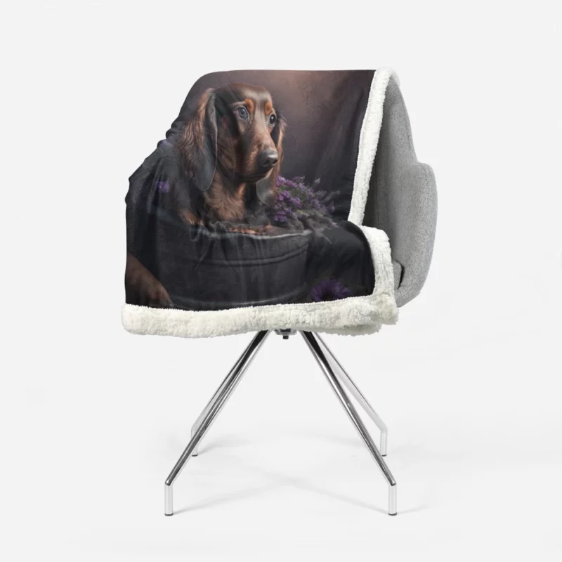 Dog in Purple Pot Sherpa Fleece Blanket 1