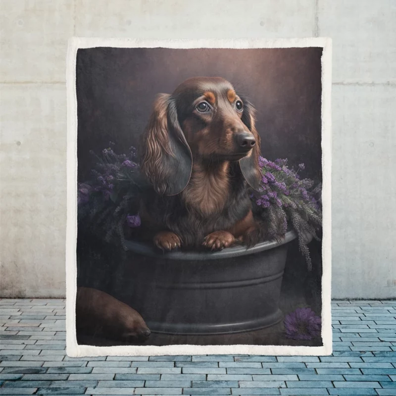 Dog in Purple Pot Sherpa Fleece Blanket