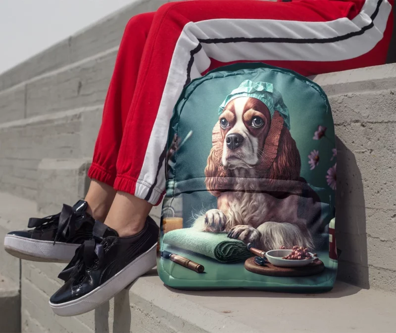 Dog with Blue Cap Painting Print Backpack 1