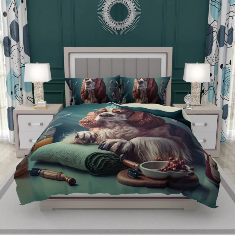 Dog with Blue Cap Painting Print Bedding Set 1