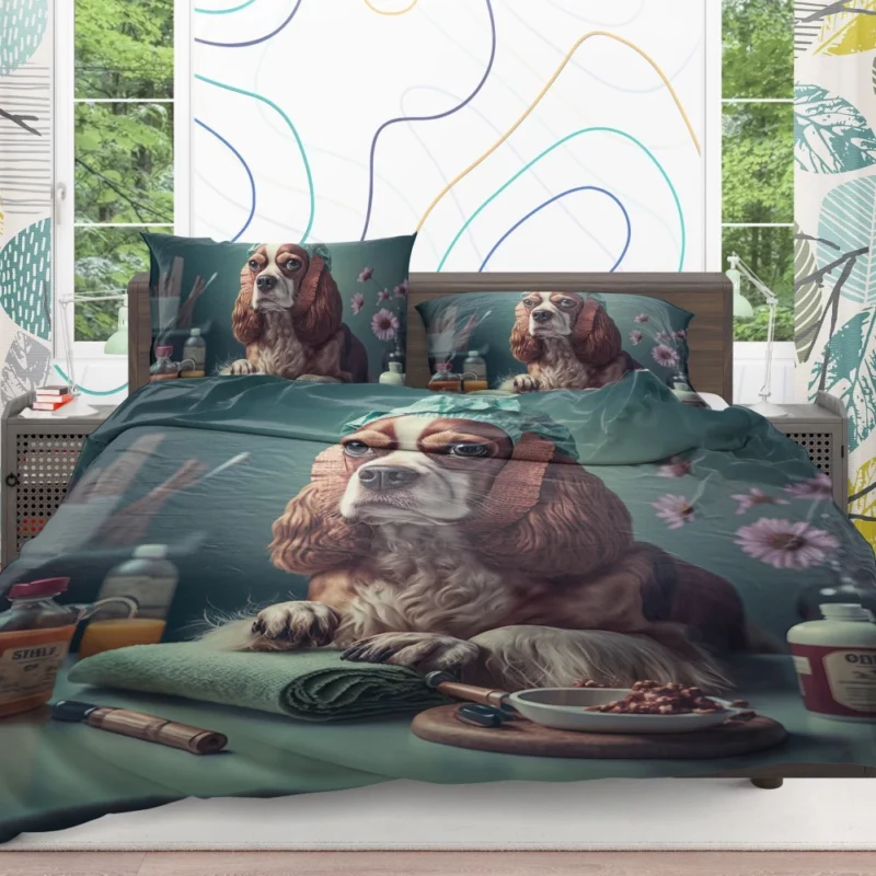 Dog with Blue Cap Painting Print Bedding Set