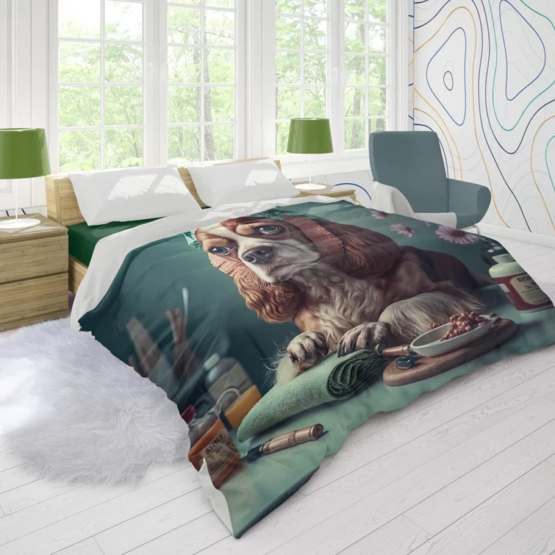 Dog with Blue Cap Painting Print Duvet Cover