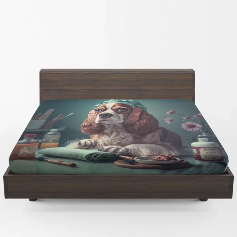 Dog with Blue Cap Painting Print Fitted Sheet 1