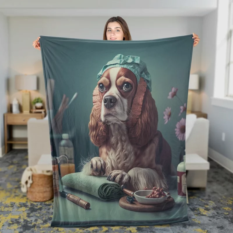 Dog with Blue Cap Painting Print Fleece Blanket 2