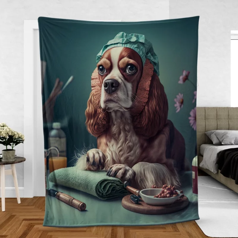 Dog with Blue Cap Painting Print Fleece Blanket