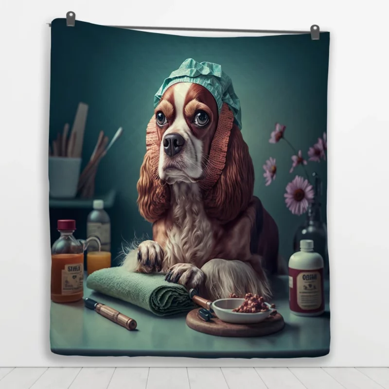 Dog with Blue Cap Painting Print Quilt Blanket 1