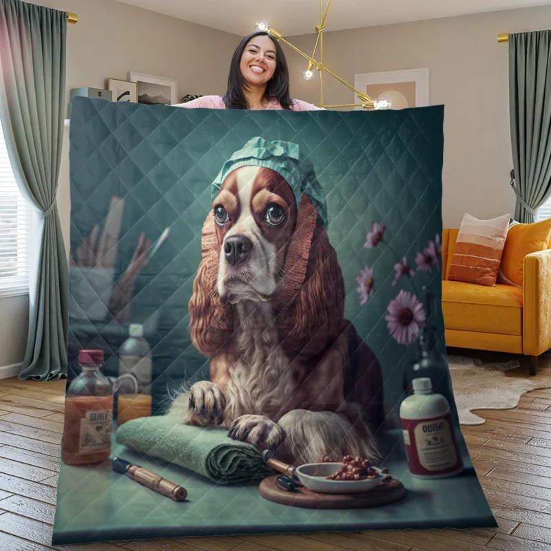 Dog with Blue Cap Painting Print Quilt Blanket