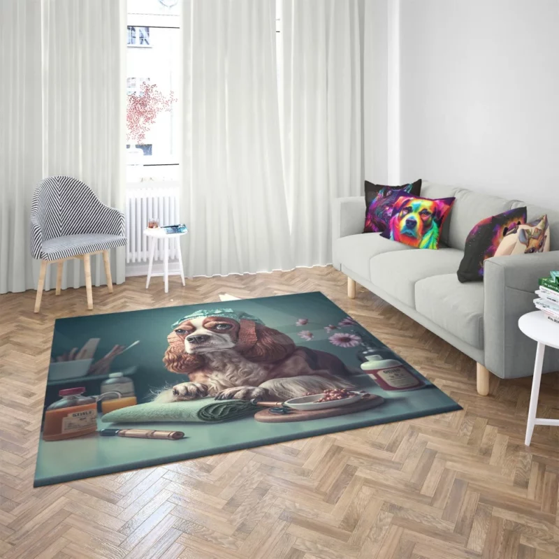 Dog with Blue Cap Painting Print Rug 2