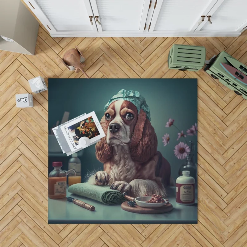 Dog with Blue Cap Painting Print Rug