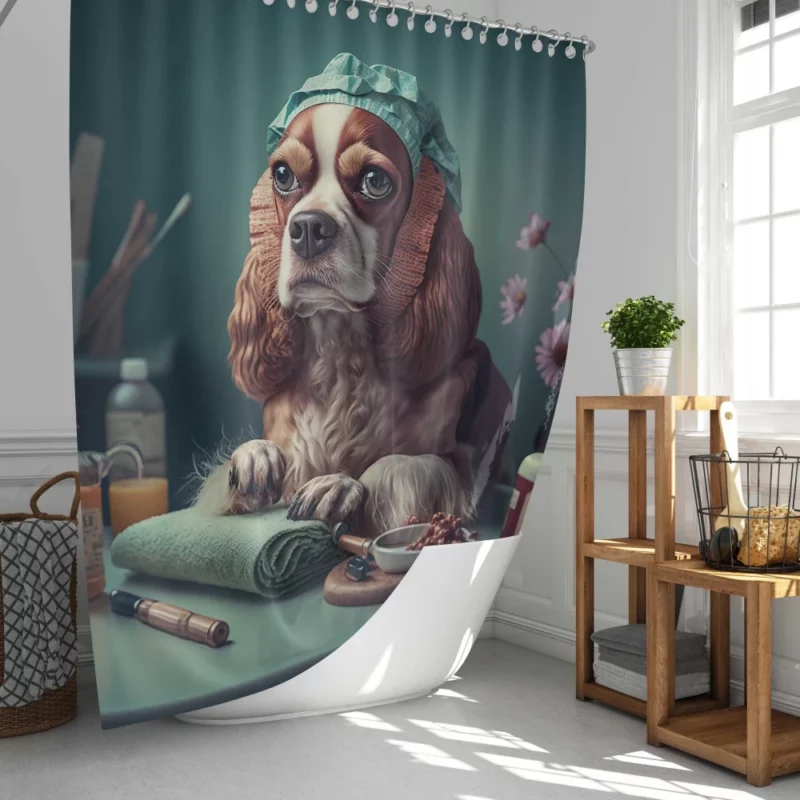 Dog with Blue Cap Painting Print Shower Curtain