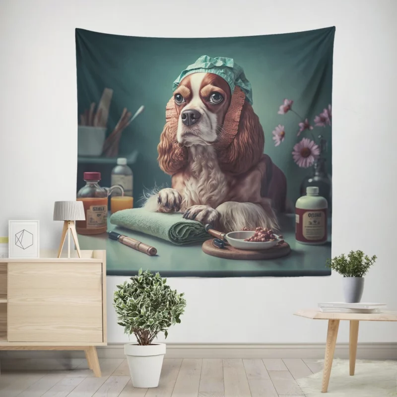 Dog with Blue Cap Painting Print Wall Tapestry