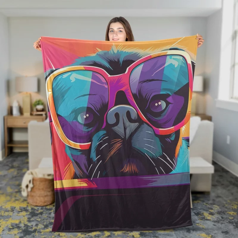 Dog with Sunglasses Fleece Blanket 2