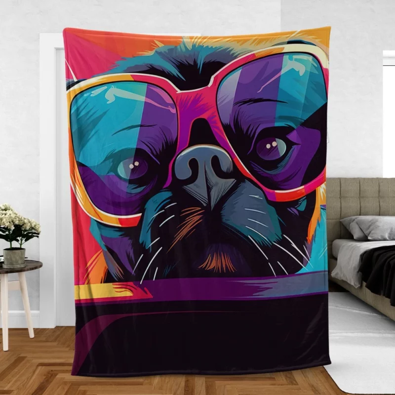 Dog with Sunglasses Fleece Blanket