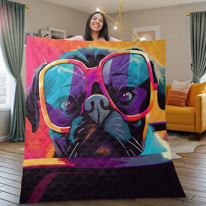 Dog with Sunglasses Quilt Blanket