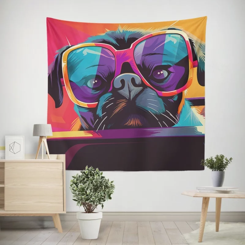 Dog with Sunglasses Wall Tapestry