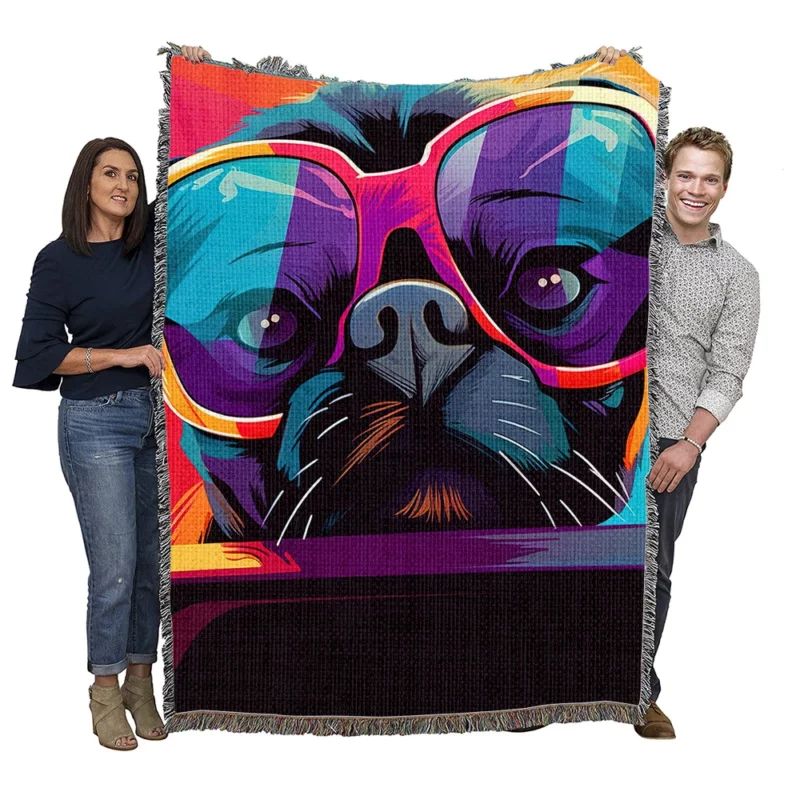 Dog with Sunglasses Woven Blanket