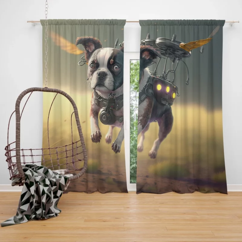 Drone-Dog Outdoors Window Curtain