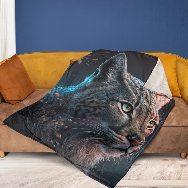 Enchanted Lynx Illustration Fleece Blanket 1