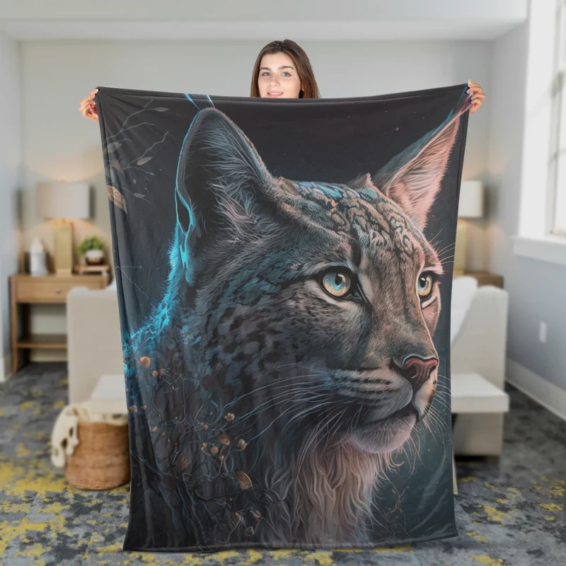 Enchanted Lynx Illustration Fleece Blanket 2